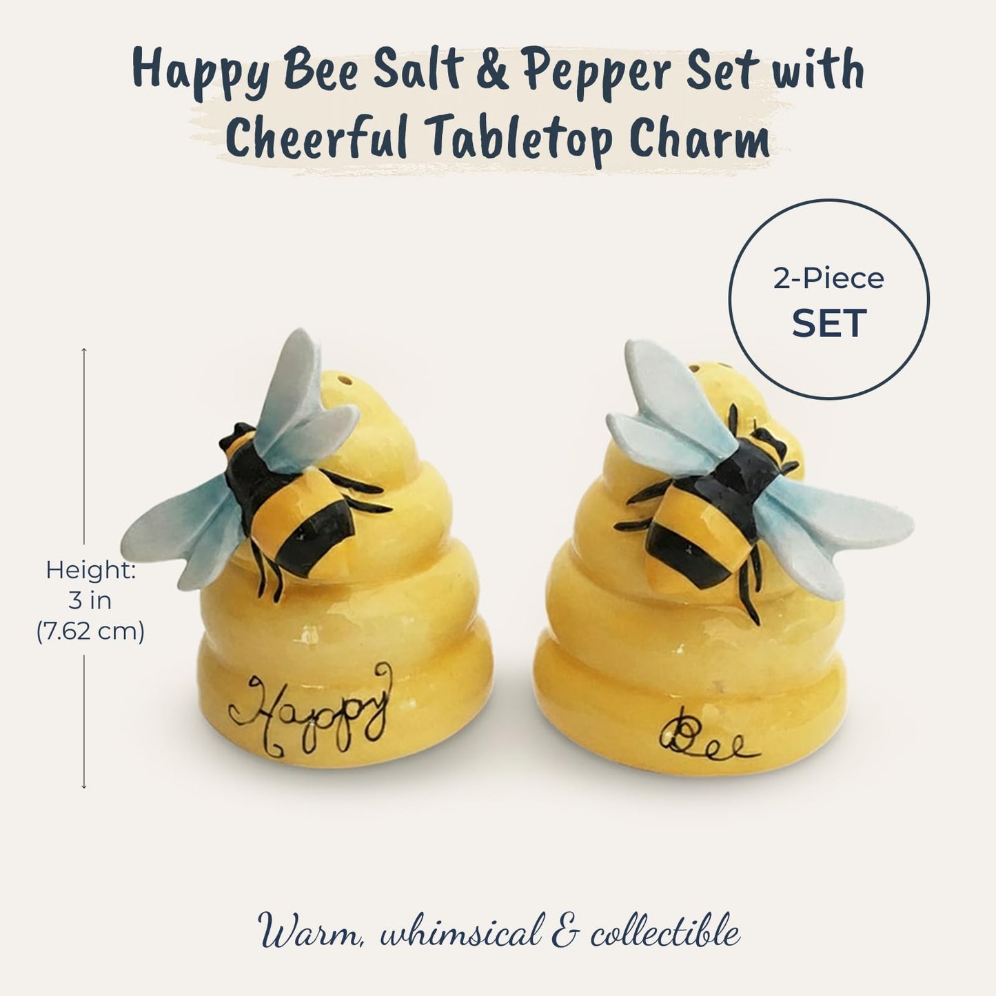 Blue Sky Ceramics Happy Bee Salt & Pepper Set, Multi (19247)