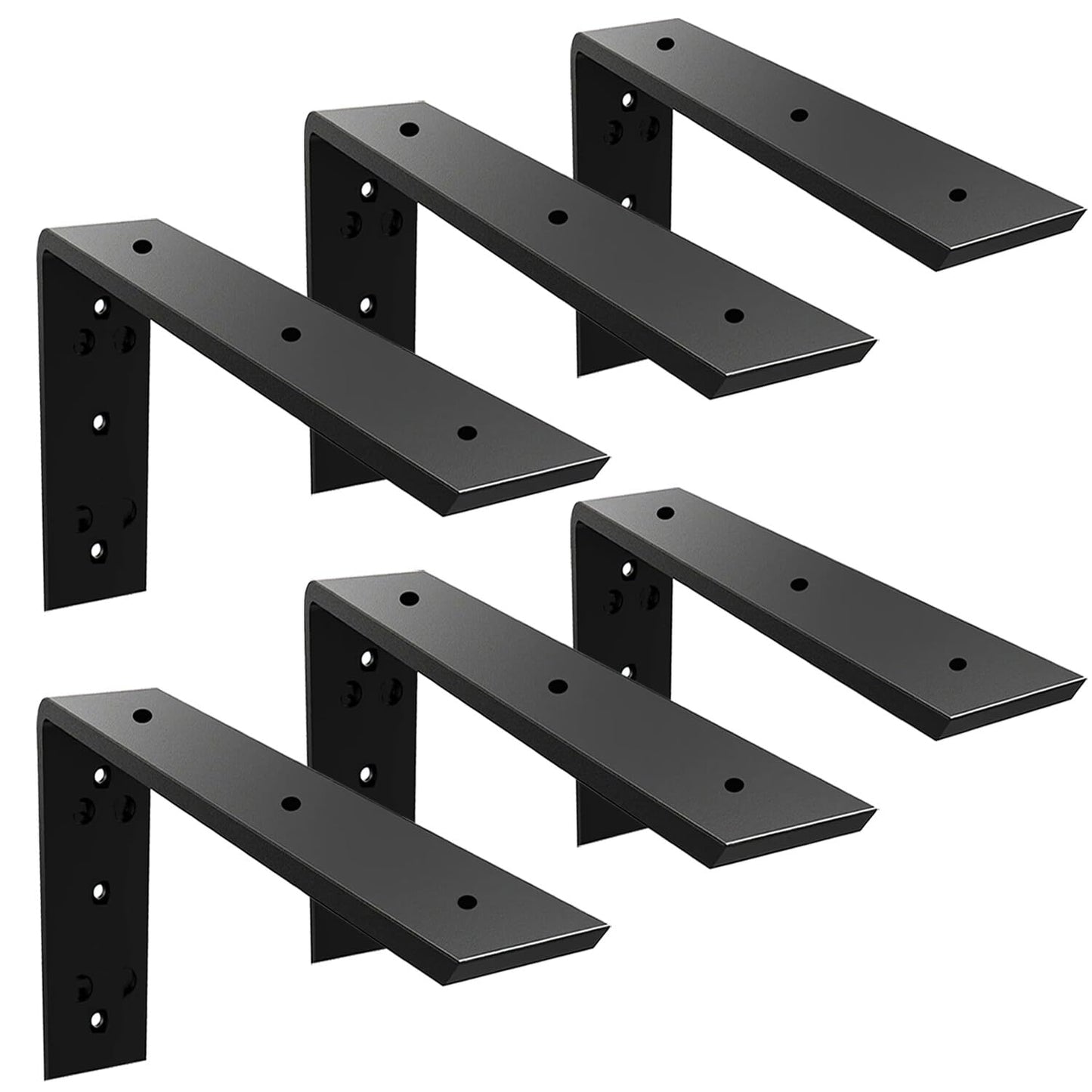 WINKER Countertop Support Bracket 6 Pack Heavy Duty 3/8" Thick Hidden L Shelf Bracket 10" x 6" x 2.5" Metal Corbels for Quartz/Granite/Wood/Concrete/Laminate Countertops, Black