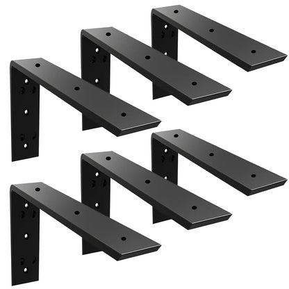 WINKER Countertop Support Bracket 6 Pack Heavy Duty 3/8" Thick Hidden L Shelf Bracket 10" x 6" x 2.5" Metal Corbels for Quartz/Granite/Wood/Concrete/Laminate Countertops, Black
