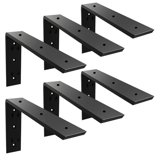 WINKER Countertop Support Bracket 6 Pack Heavy Duty 3/8" Thick Hidden L Shelf Bracket 10" x 6" x 2.5" Metal Corbels for Quartz/Granite/Wood/Concrete/Laminate Countertops, Black