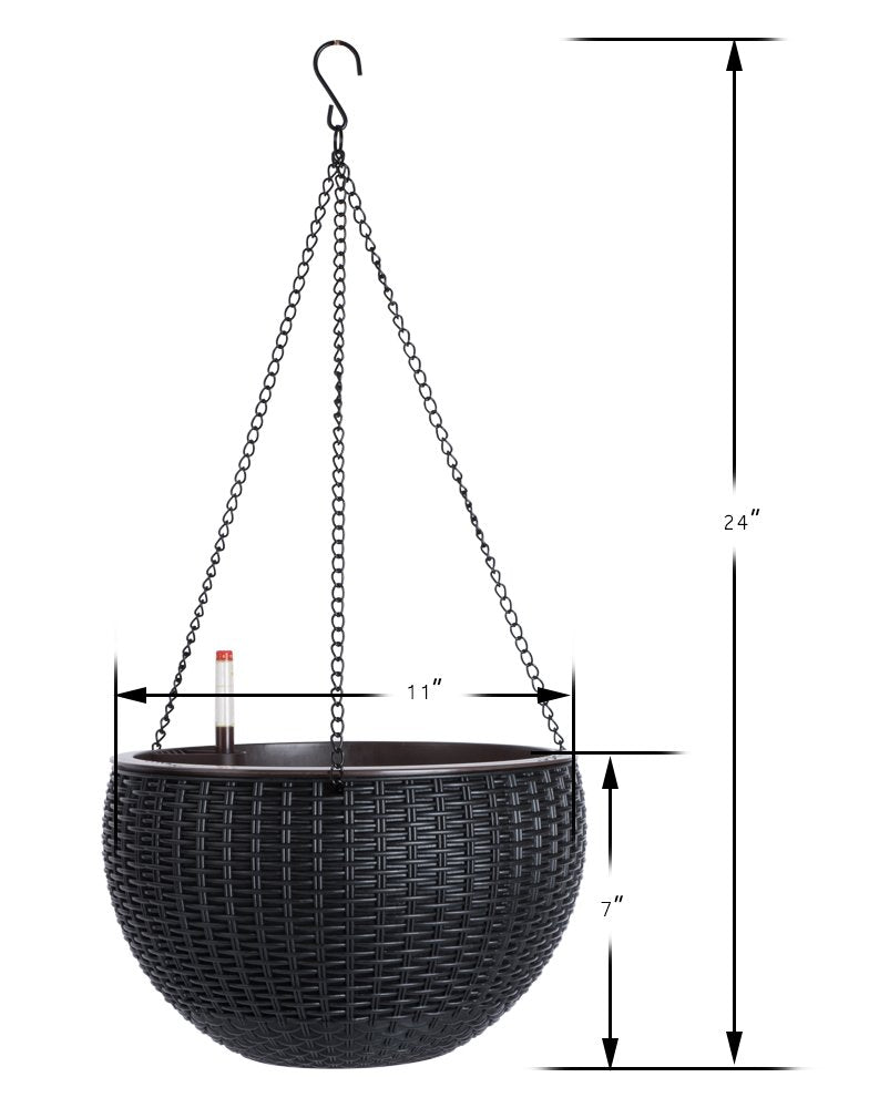 Vencer 11 Inch Round Resin Self Watering Hanging Basket,Water Indicator,Modern Decorative Planter Pot for All House Plants,Black,VF-050B