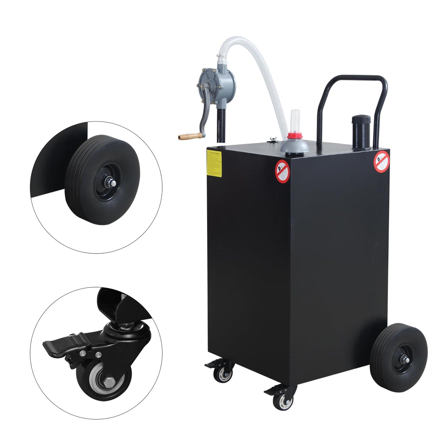 45 Gallon Gas Caddy Gasoline Diesel Can Hand Siphon Pump With Rolling Flat-Free Solid Rubber Wheels(Black)