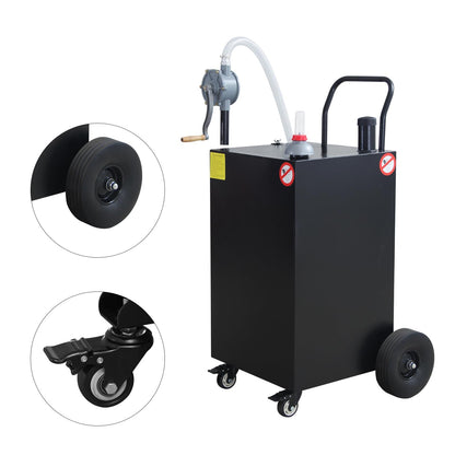 45 Gallon Gas Caddy Gasoline Diesel Can Hand Siphon Pump With Rolling Flat-Free Solid Rubber Wheels(Black)