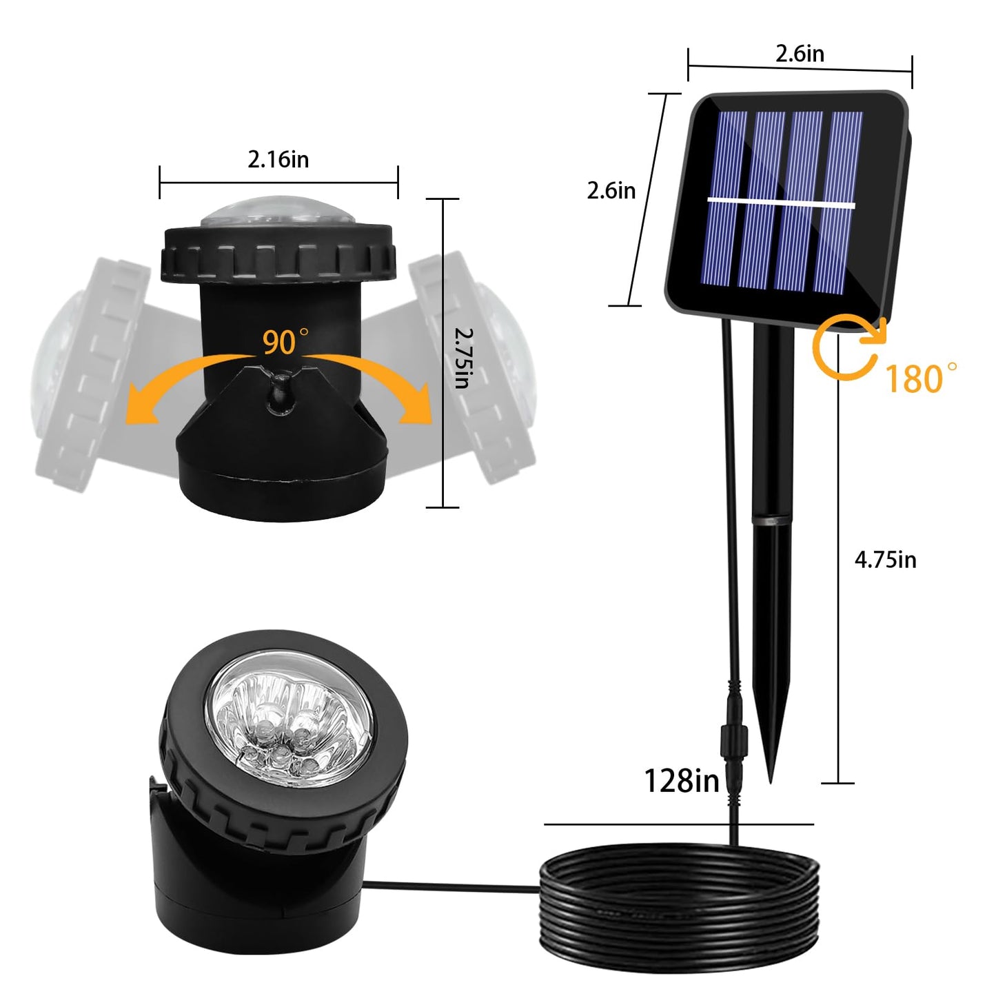 AVEKI Solar Pond Spotlights, 12 LED Solar Underwater Lights with Dual Head Waterproof Submarine Landscape Spotlight Security Lighting for Outdoor Patio Ganden Fountain Pond… (White, Single Head)