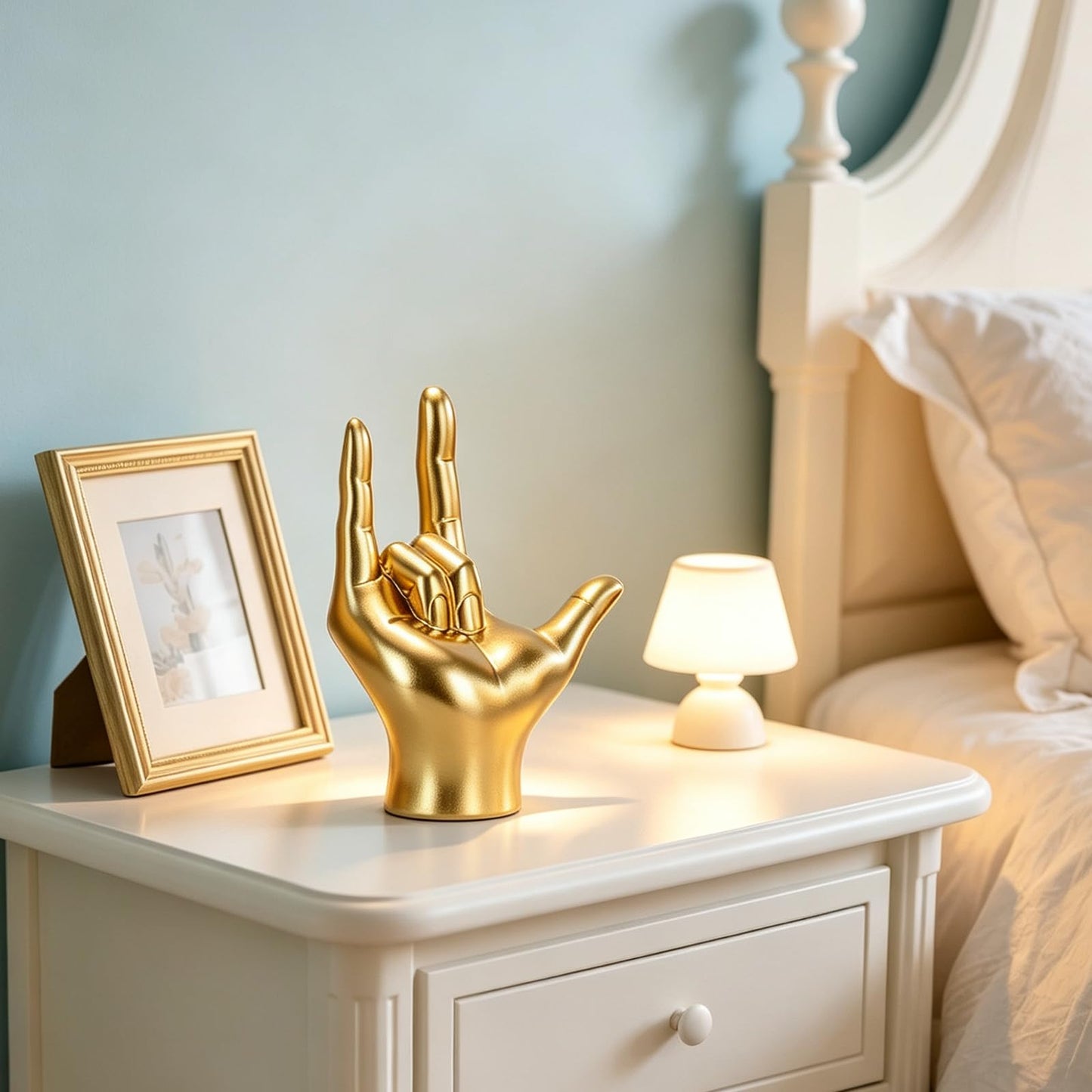Gold I Love You Hand Sign Gesture Statue Rock and Roll Culture Hands Decor