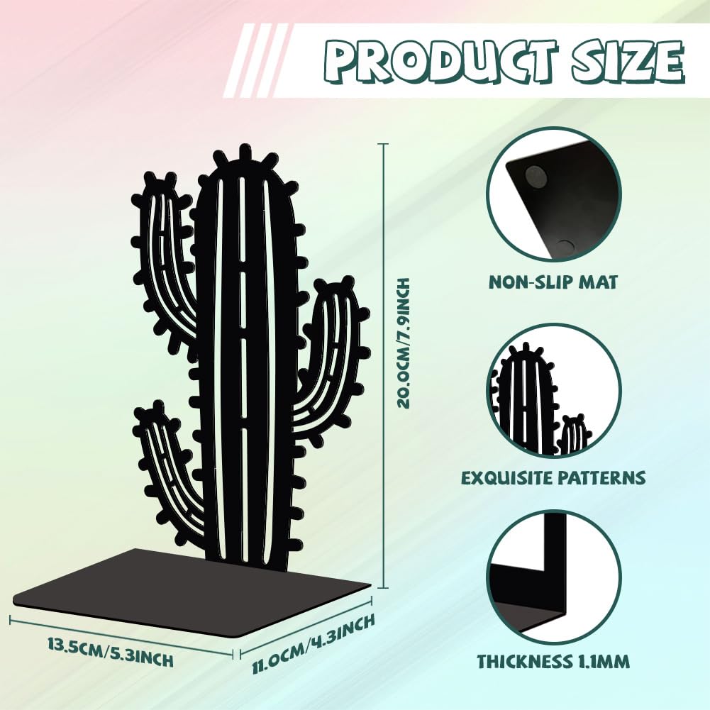 Peacoblue Metal Bookends for Shelves, Modern Decorative Heavy Duty Study Book Support Stoppers for Office, Desk, Shelf, Room 5.3"x4.3"x7.9" Cast Iron Simple Tall Bookends, 1 Pair (Cactus)