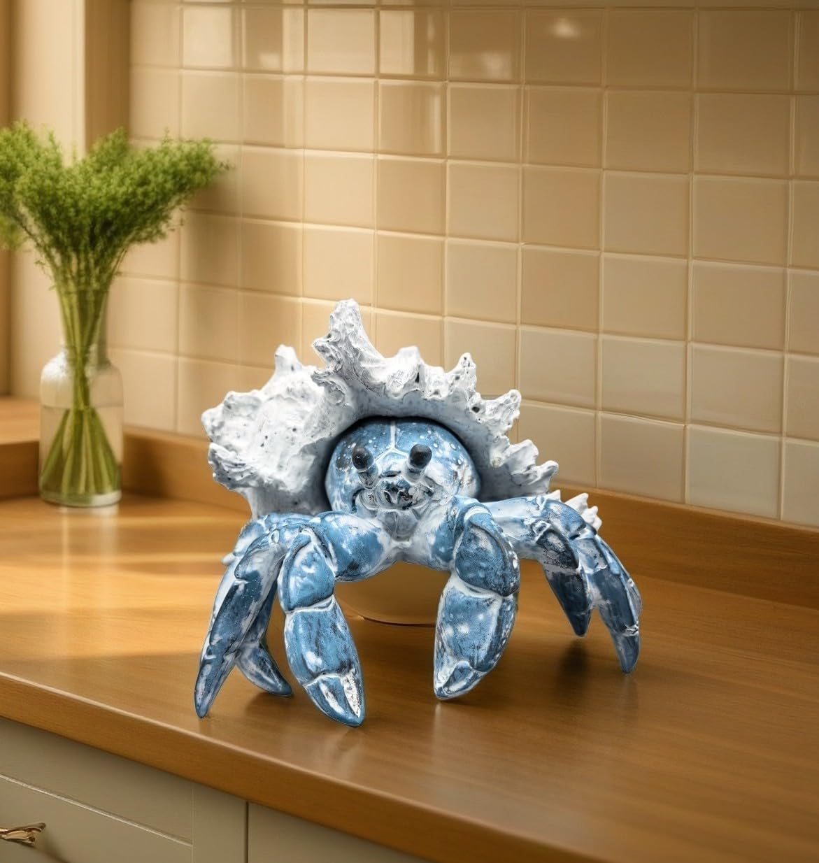 VVGIFTS Blue Hermit Crab with Shell Resin Figurine Beach Coastal Decor Sculpture Statue for Home Office Desk Tabletop Shelf Bathroom Decoration Ornament Gift