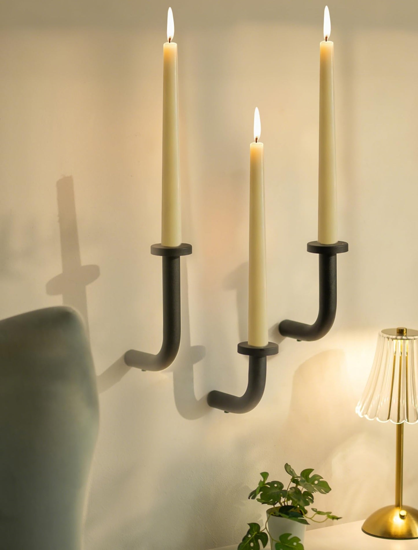 Walasis Black Modern Taper Candle Sconces : Set of 3 Iron Minimalist Wall Decor for Living Room - Metal Taper Wall Candle Holder for Home Narrow Corner Hallway