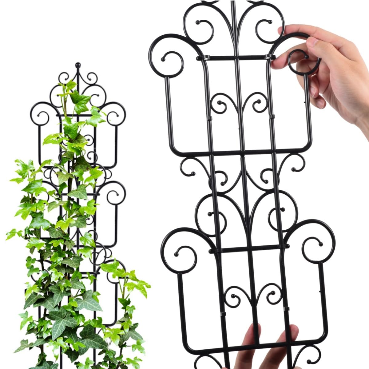 Garden Plant Trellis, Stackable Plastic Trellis Supports for Climbing Plants, Indoor Outdoor Use, 3 Pack, Black (3)