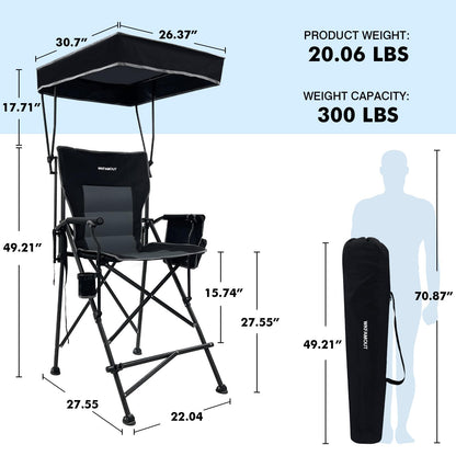 WKFAMOUT 27" Tall Folding Director Chair Oversized with Canopy Shade for Adults Heavy Duty Camping Chair Portable with Footrest & Carry Bag Supports 300 lbs