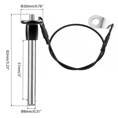 VXCICC 4 Pack 304 Stainless Steel Quick Release Pin 5/16 Inch Diameter Ball Locking Pin with Push Button Round Handle Lanyard Usable Length 2" (8mm x 51mm)