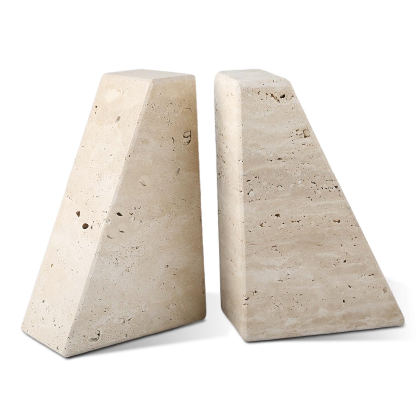 Karibiber Travertine Bookends for Heavy Books, Marble Decorative Bookends for Shelves, Heavy-Duty Stone Book Ends for Hardback Book & Cookbooks, Unique Book Stopper & Holder, Travertino Italy