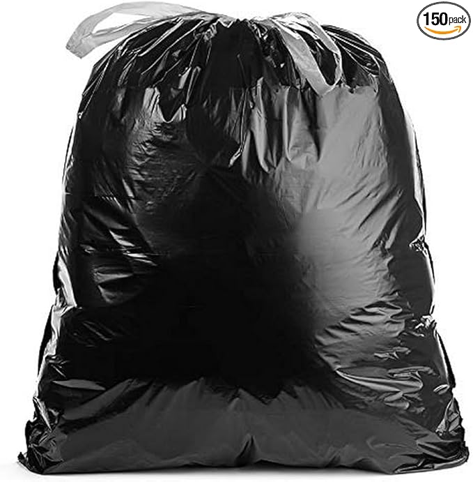 Aluf Plastics 33 Gallon 1 MIL Black Drawstring Tall Kitchen Garbage Bags