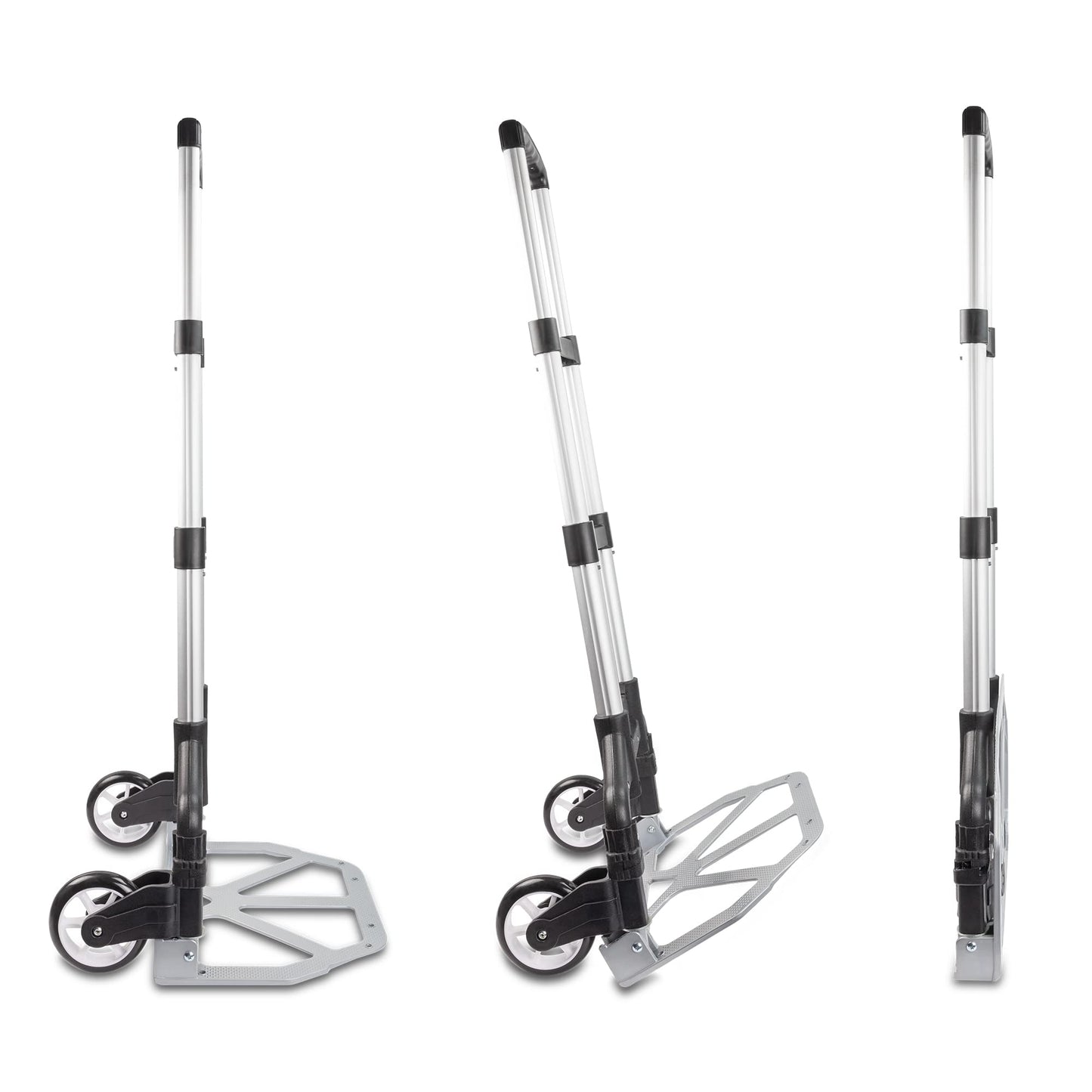 Ultimaxx Professional Heavy-Duty 150 Pound (lb) Capacity Aluminum Folding Hand Truck/Luggage Cart (Black/Silver) with Adjustable Handle, Folding Away Wheels, and Bungee Cord