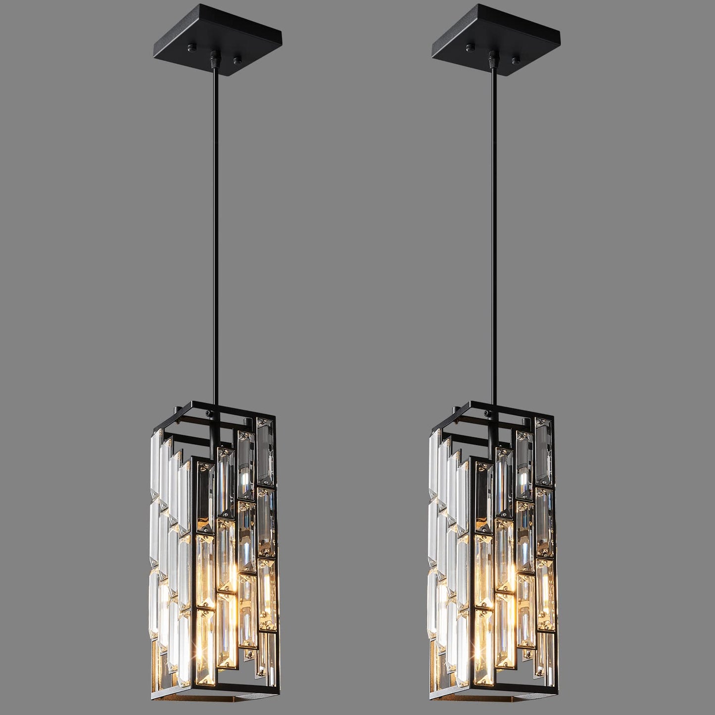 FDPBY Black Pendant Lighting Modern Pendant Light, Mini Crystal Chandeliers,Adjustable Pendant Light Fixture for Kitchen Island Dinning Room Bedroom (2 Pack)