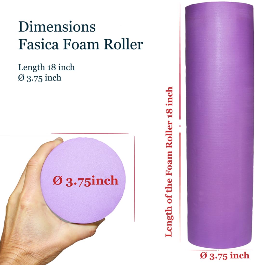 Small Size Low-Medium Density EVA 4 Inch Foam Roller for Back &Leg Pain; Sore Muscle Recovery; Trigger Point Massage Roller Ø3.75x18inch Physical Therapy; Helps as Spine Cracker Stretcher