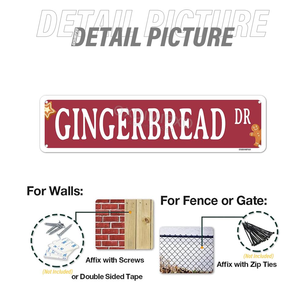Gingerbread Dr Sign Funny Christmas Metal Street Signs Novelty Fresh Baked Poster Wall Art Decor for Kitchen Patio Yard Office Cafe Barf, Aluminium, 4x16 Inches