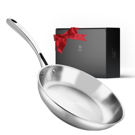 Lebof 12 Inch Stainless Steel Pan, 5-Ply Clad Base 800℉ Safe Stainless Steel Frying Pans for Even Heating, Premium Cookware for Induction, Gas,Electric&Oven