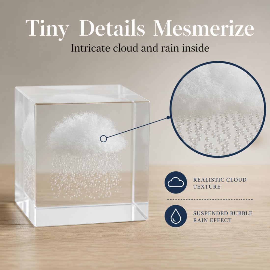 VOXTURA Small Decorative Paper Weight - Aesthetic Cute Crystal for Desk Shelf Sitter Office Decor - Rain Cloud Cube, Stress Relief Gifts for Coworkers (2.4")