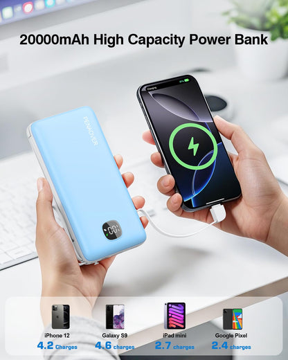 Portable Charger with Built-in Cables&AC Wall Plug,Slim 10000mAh 22.5W Fast Charging Power Bank,5 Output 2 Input USB-C External Battery Pack Compatible with iPhones,Samsung,Android, etc