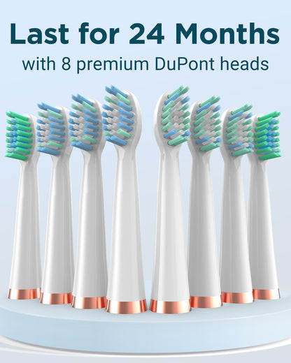 Rtauys M5 Sonic Electric Toothbrush for Adults and Kids - Rechargeable Electric Toothbrush Kids Ages 12+ and Adults with 8 Brush Heads & Travel Case, 120 Days Battery Life - Pink