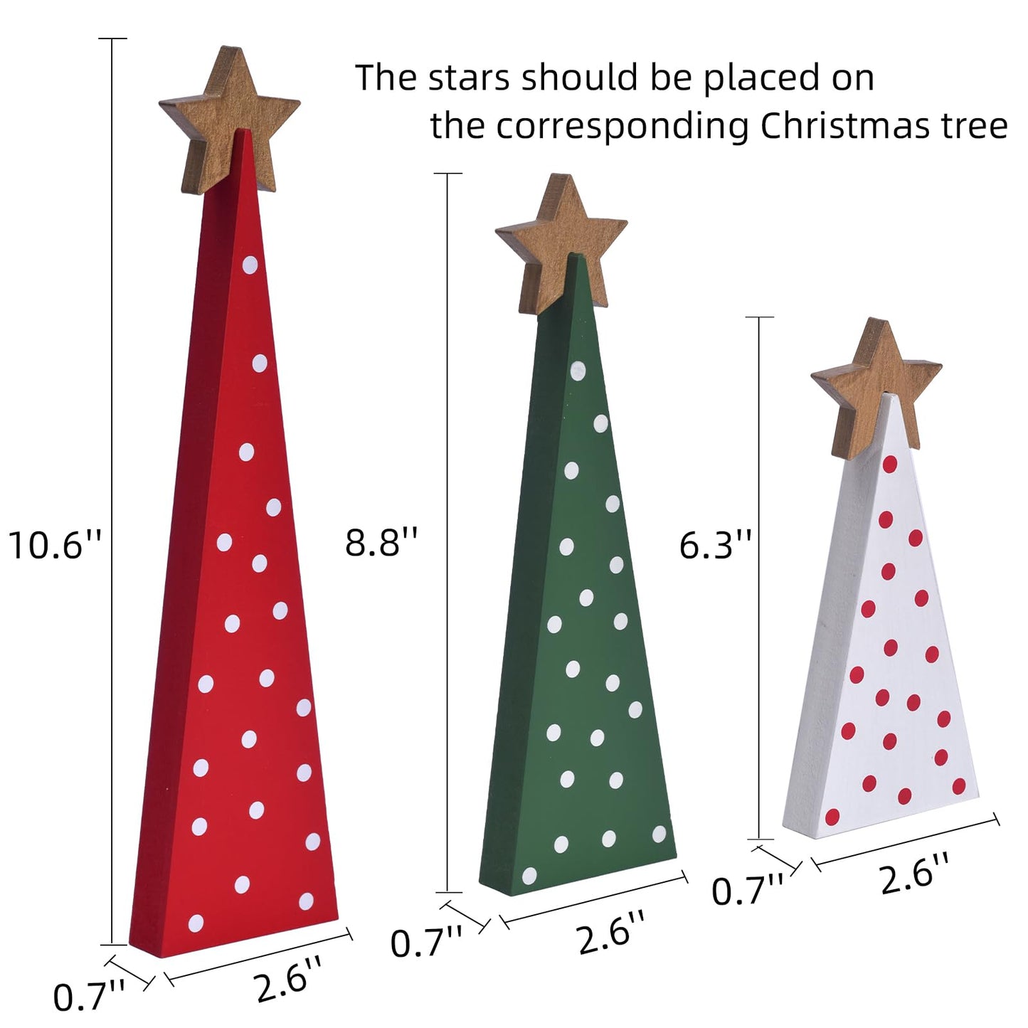 Wooden Christmas Tree Table Decor, 3PCs Rustic Wood Xmas Trees with Detachable Stars, Christmas Decorations Tabletop Shelf, Tiered Tray Centerpieces for Holiday Home Decor (Gold Star)