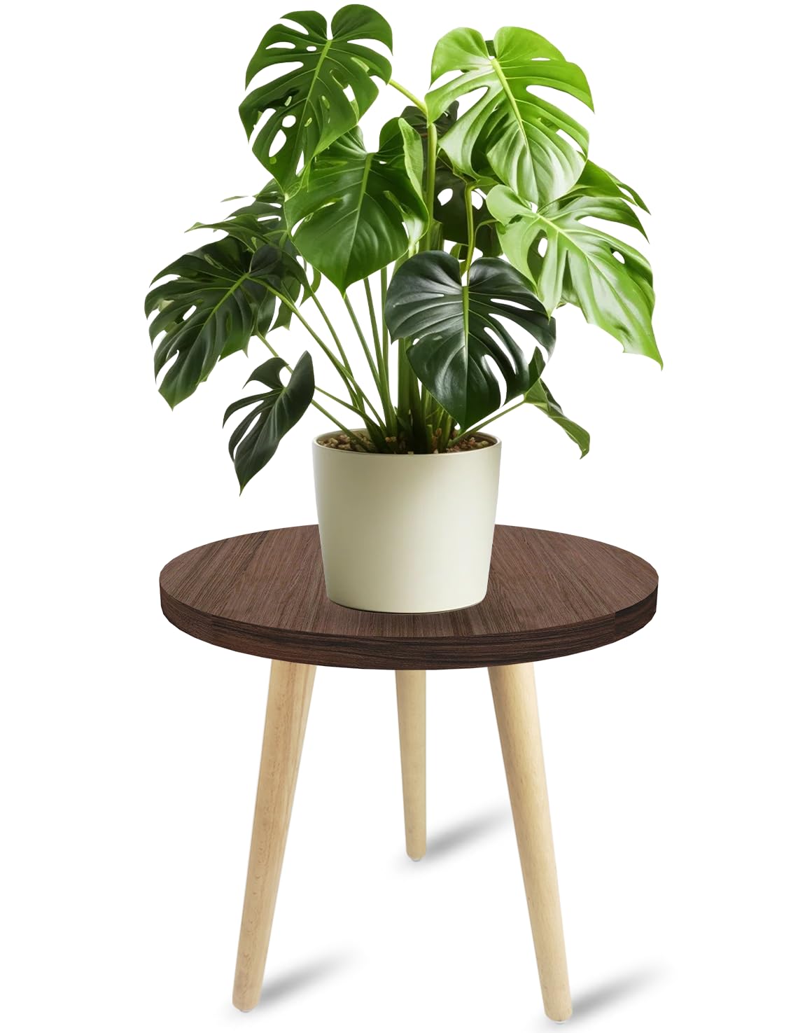 Tuohours 14IN Tall Plant Stand Holder for Indoor Planters, Mid Century Small Round Wood Table for Living Room Corner Floor