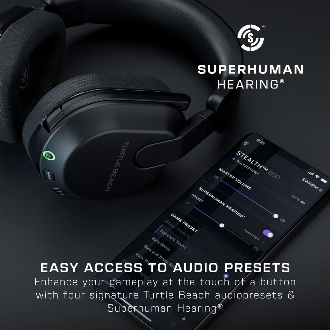 Turtle Beach Stealth 600 Wireless Multiplatform Amplified Gaming Headset for PS5, PS4, PC, & Mobile – Bluetooth, 80-Hr Battery, Noise-Cancelling Flip-to-Mute Mic, 50mm Speakers – Black