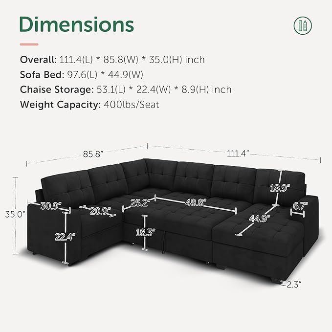 HONBAY Sectional Sleeper Sofa