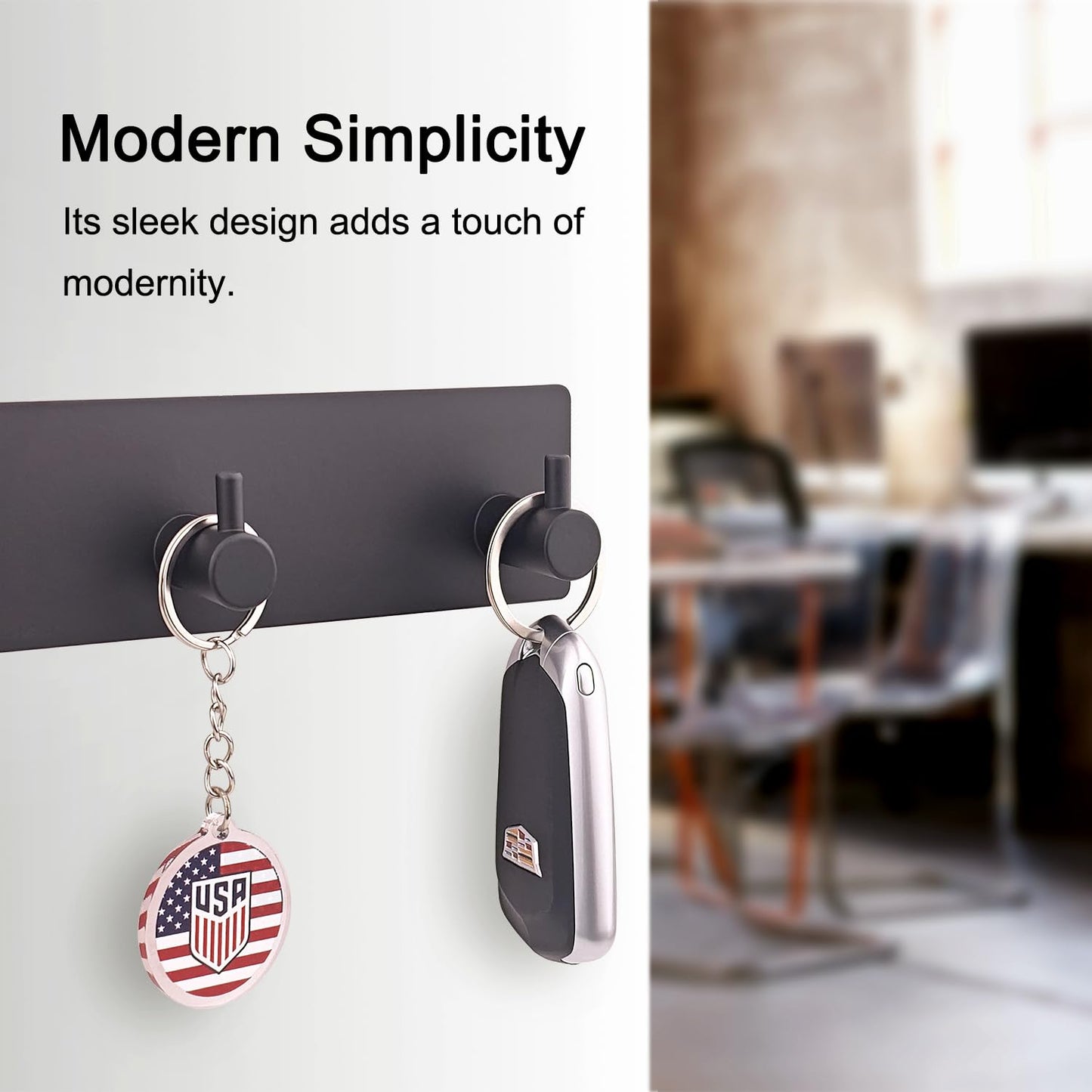 StrugDeas Key Holder for Wall with 2 Self-Adhesive Tapes， Key Hanger Organizer for Wall with 4 Hooks，Metal Key Rack for Door, Entryway, Kitchen Bathroom(Black)