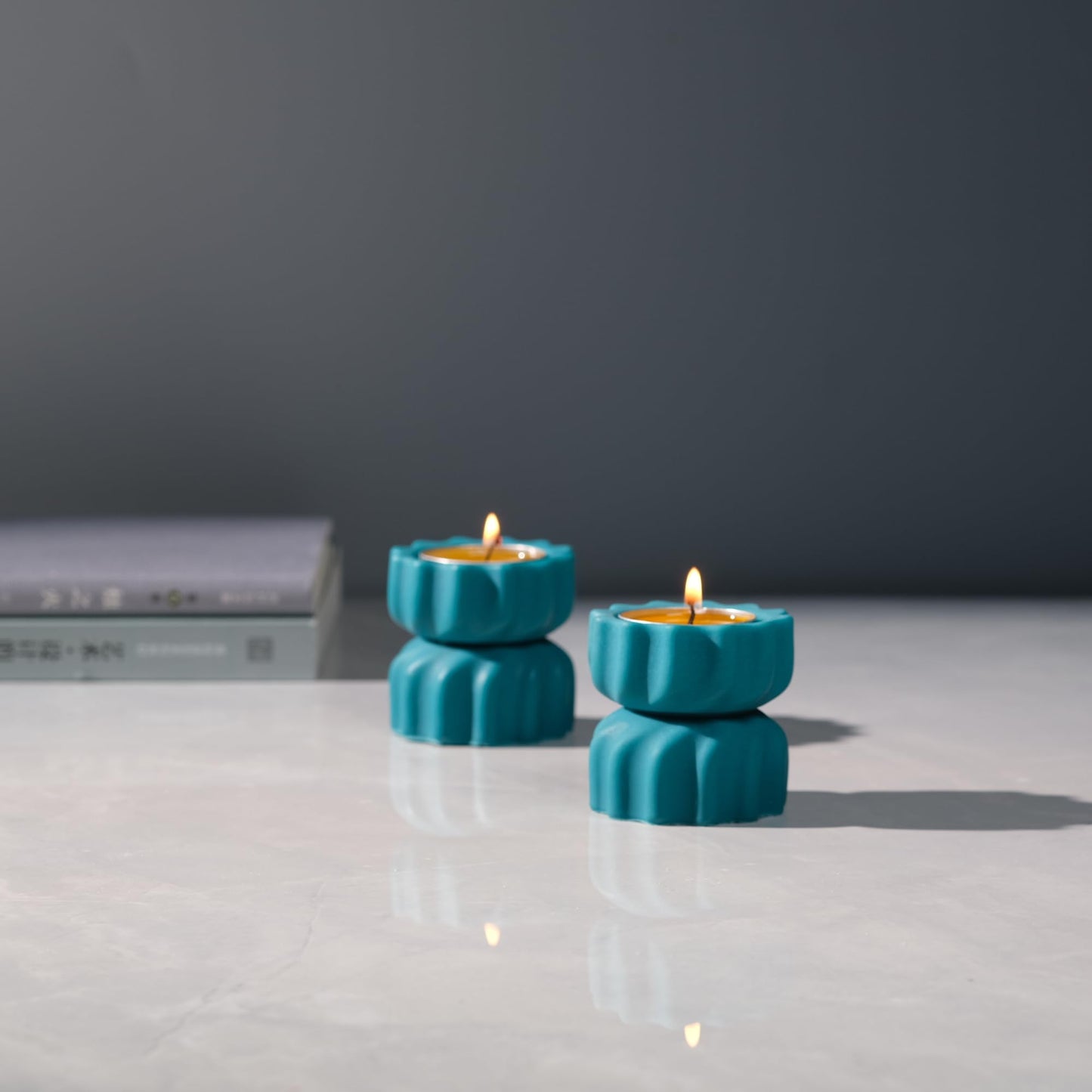 ICNBUYS Spiral Grain Tealight Candle Holder Set of 2; Cement Tea Light Votive Candle Holder with a Twist; Decorative Small Cement Tea Light Holder for Coffee or Dining Table Decor; 2 x 2.1 Inches