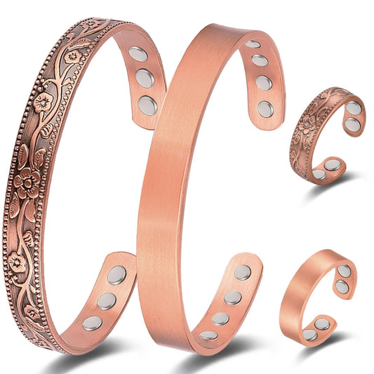 Vicmag 4PCS Copper Magnetic Bracelet Ring for Women Men Magnet 100% Solid Pure Copper Brazalete Gift