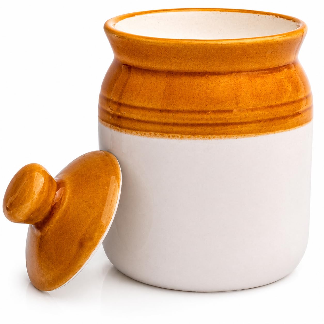 The Great Indian Bazaar Decorative Ceramic Jar With Lid For Kitchen Pantry Countertop Home Dining Table Accessories Condiment Pickle Spice Coffee Tea Caddy Sugar Salt Herbs Food Storage (White)