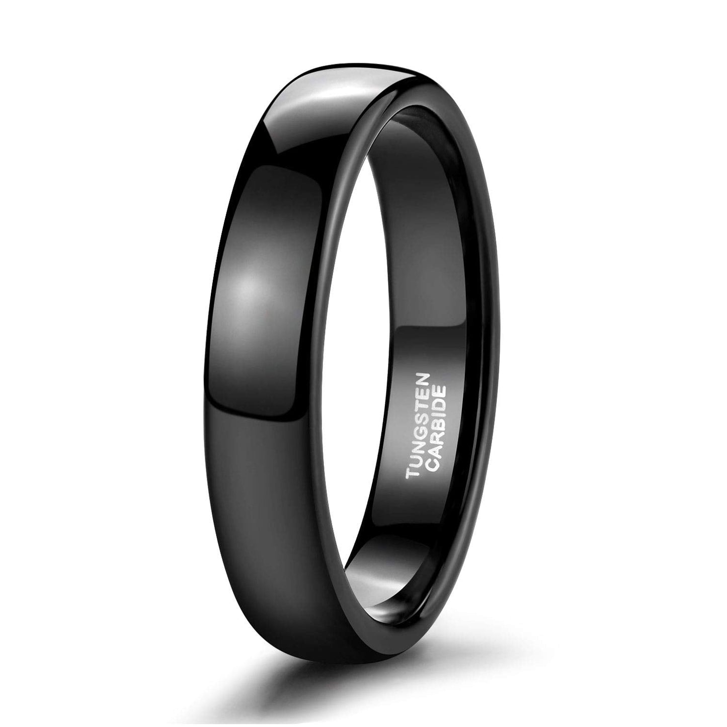 TRUMIUM 4mm Mens Womens Wedding Band Tungsten Carbide Black Rings High Polished Beveled Edges Comfort Fit Size 6