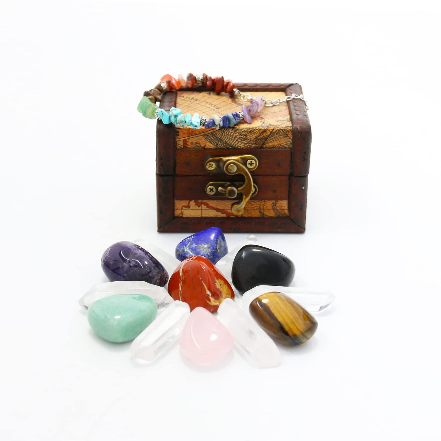 Nvzi Crystals and Healing Stones Set in Wooden Display Box, Gemstones and Crystals Kit, 7 Chakra Stones, Spiritual Gifts for Women, Witchcraft Supplies and Tools, Raw Crystals for Beginners