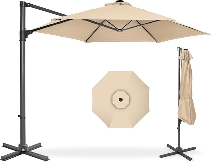 Best Choice Products 10ft Offset Cantilever Hanging Market Patio Umbrella, Smooth 360° Rotation, 8 Sturdy Ribs, Easy Adjustment - Sand