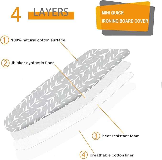 12 x 32 Tabletop Ironing Board Cover and Premium Heavy Duty 4 Layer Pad Extra