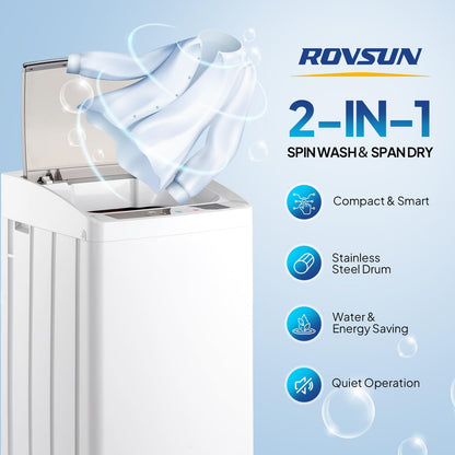 ROVSUN 17.8LBS Portable Washing Machine, Full-Automatic Electric Laundry Machine with Stainless Steel Drum, Compact Washer and Spin Dryer Combo with Drain Pump for Apartment, Dorm, Home