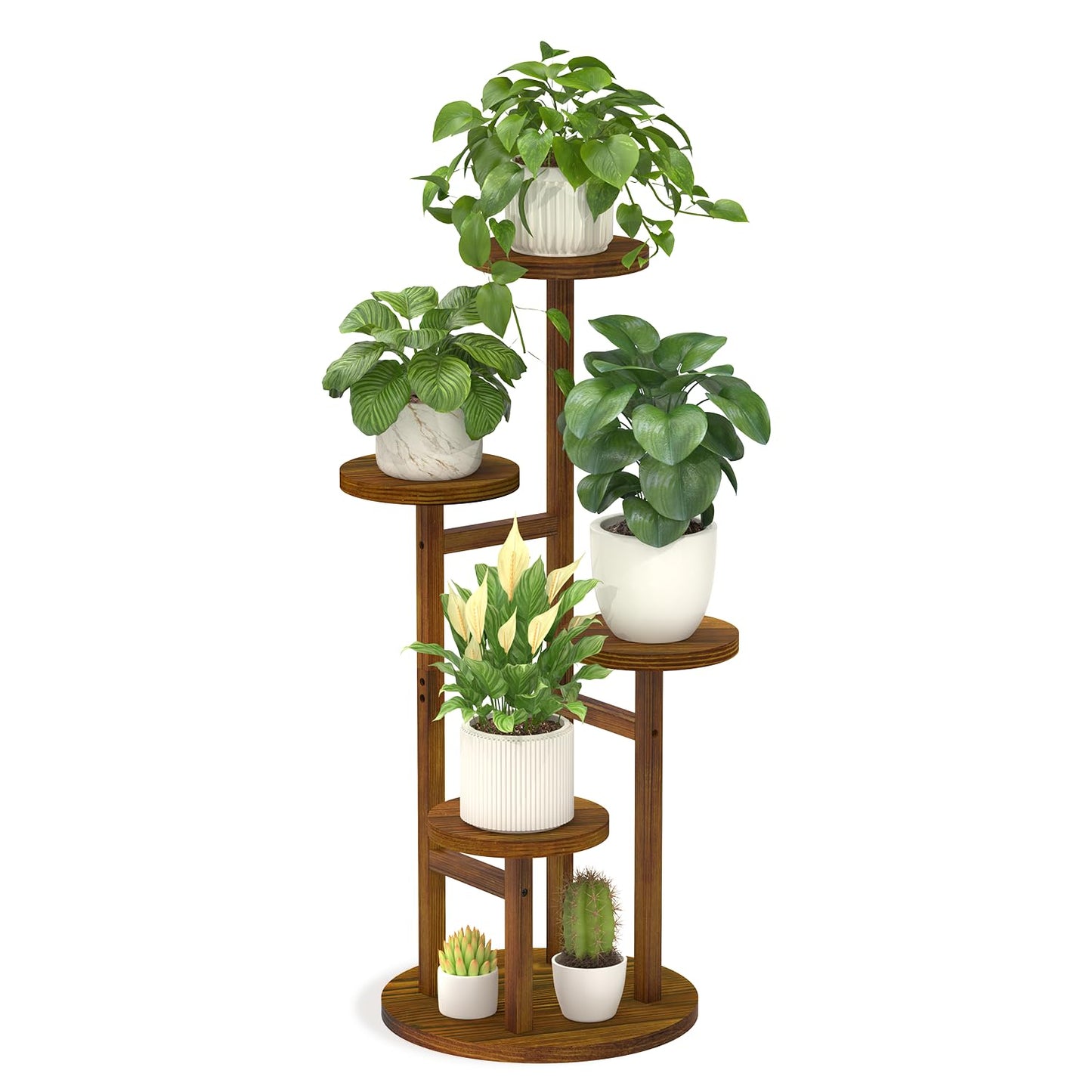 LASZOLA 4 Tiered Wood Plant Stand Indoor Corner, Flower Holder Rack Tall for Multiple Plants, Rustic Planter Shelf Display for Patio Garden Balcony Living Room