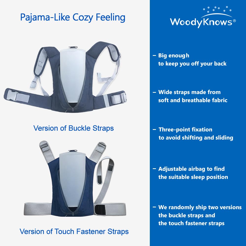 WoodyKnows Side-Sleeping Backpack, Sleep Position Trainer, Sleeping on The Side Alleviates Snoring Caused by Throat Issues (Small, Back Width＜16 Inch or 40 cm)