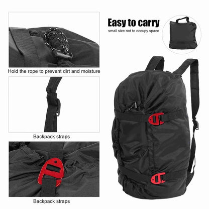 MOPFOL Rock Climbing Rope Bag – Water proof Oxford Folding Storage Backpack with Ground Sheet, Adjustable Shoulder Strap for Outdoor Camping, Hiking(Black)