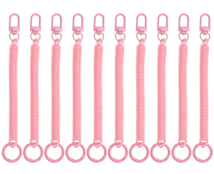 Mini Skater Retractable Coil Spring Keychain Stretchy Spirals Keyring for Work Keys ID Badge, Pack of 10 (Pink)