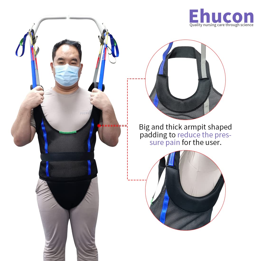 Ehucon Comfort Padded Patient Lift Walking Sling,Portable Standing Harness to People/Handicap for Ambulating Support Training,500 lbs Safety Loading(Small)