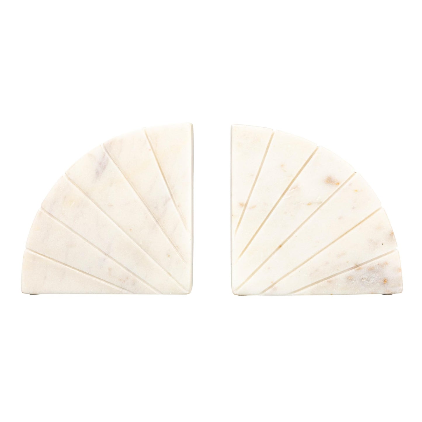 Creative Co-Op Modern Arched Semicircle Marble Bookends with Carved Detail, Set of 2, White