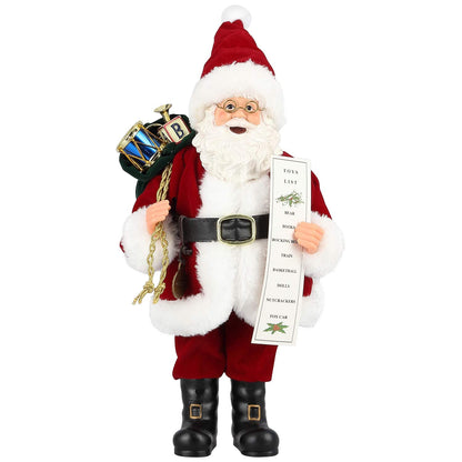 Uten Christmas Decorations, 11" Santa Claus, Christmas Figurine Figure Decor with Toys List and Black Gifts Bag for Holiday Party Home Decoration