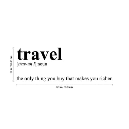 Vinyl Wall Art Decal - Travel Definition - 12" x 35" - Modern Inspirational Traveling Vacations Quote for Home Bedroom Office Workplace Travel Agency Decoration Sticker (Black)