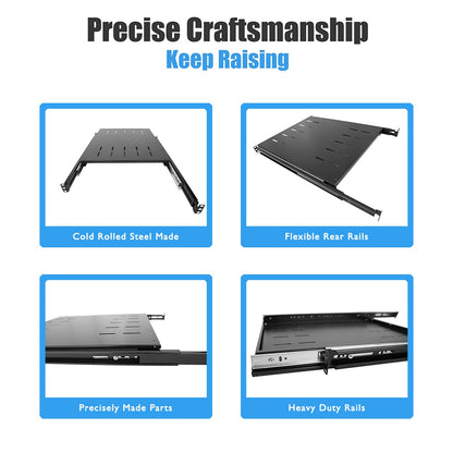 RAISING ELECTRONICS Sliding Fixed Rack Server Shelf 1U 19inch 4 Post Rack Mount-Adjustable 24inch-32inch