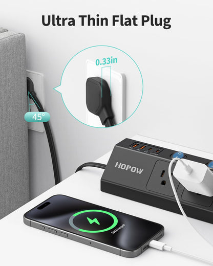 Flat Plug Power Strip with Individual Switches, 10 Ft Ultra Thin Flat Extension Cord, 5-Outlet Surge Protector with 2 USB-C (20W PD) & 2 USB-A, 1700 Joules, Wall Mount for Home Office, Black