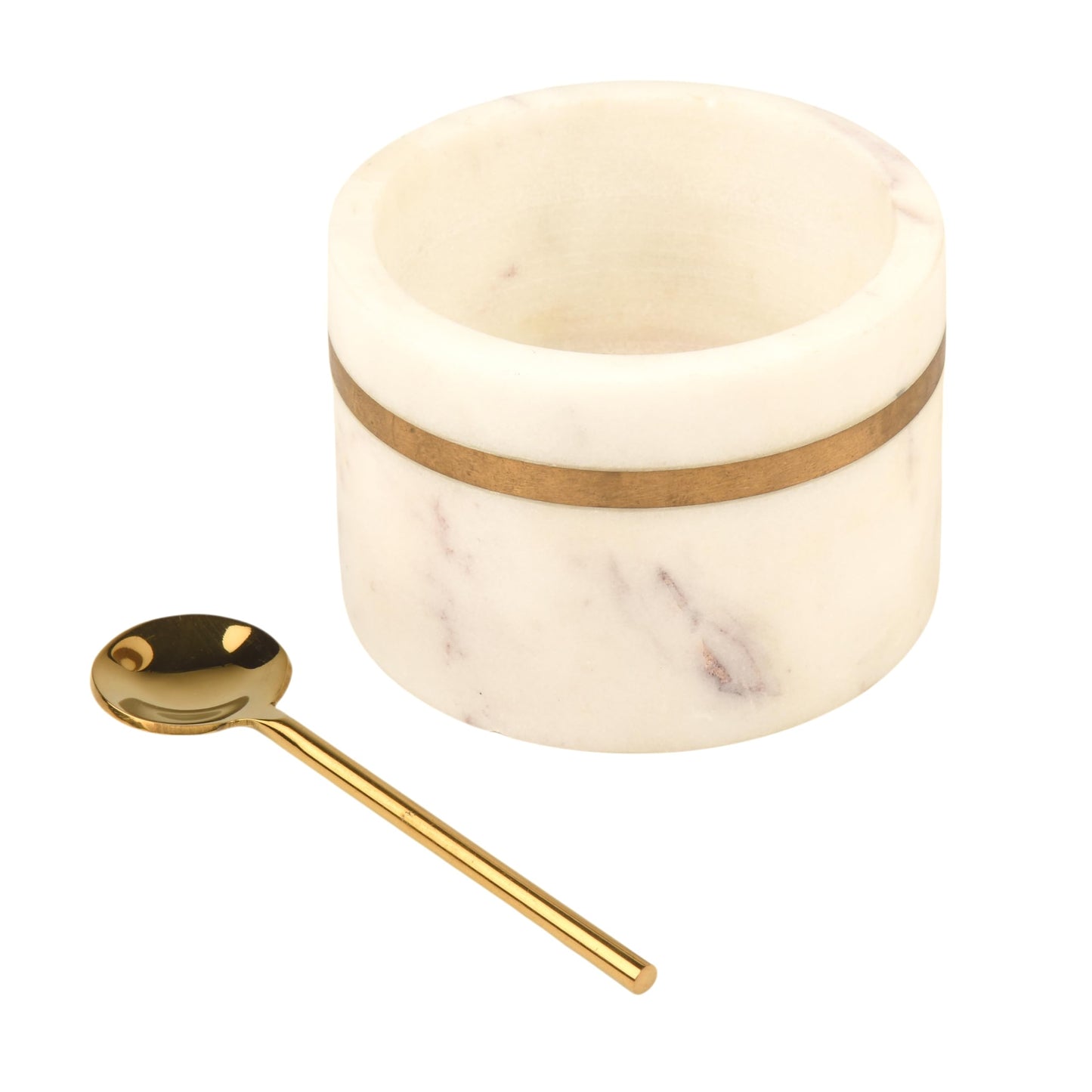 Cruiser’s Caché Marble Salt and Spice Cellars or Dipping Bowls with Gold Spoons | Set of 2
