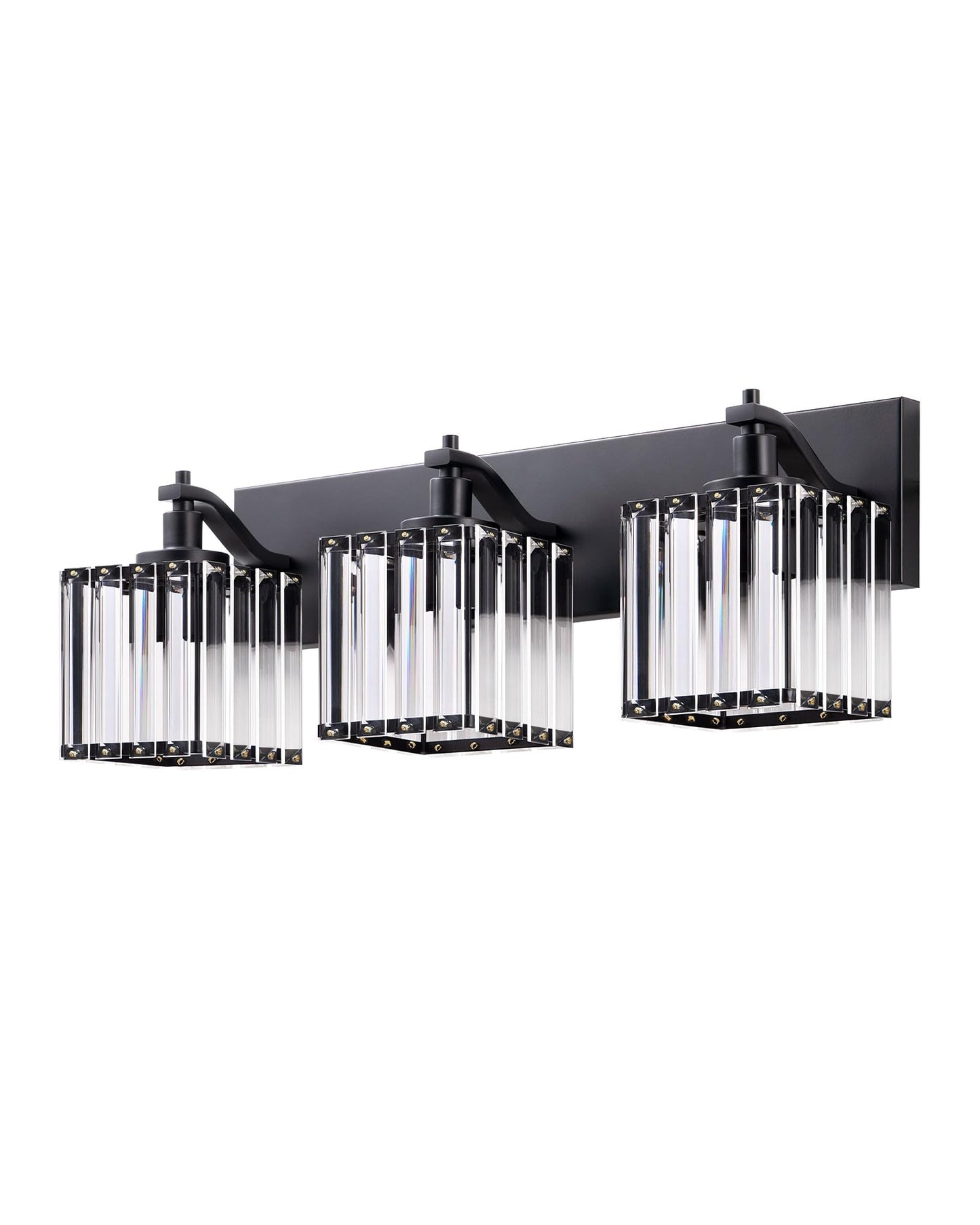 EDISHINE Bathroom Vanity Light Fixtures, 3-Light 20.47'' Crystal Bathroom Lighting Fixtures Over Mirror, Modern Wall Sconce for Powder Room, Bedroom, E26 Base, Black